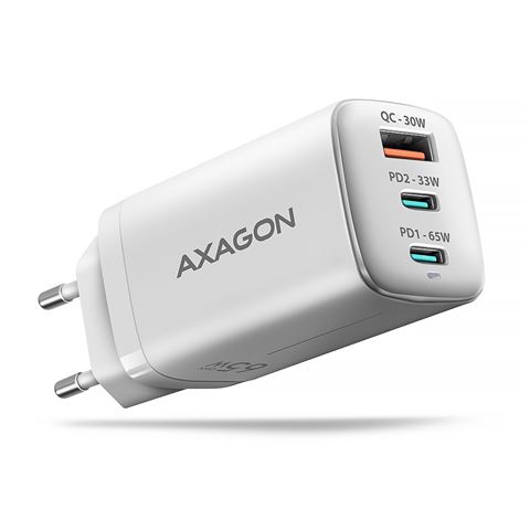 Punjač AXAGON ACU-DPQ65W (3x port, usb, dual usb-c, pd3.0, qc4+, pps, apple, 65w, bijeli)-0