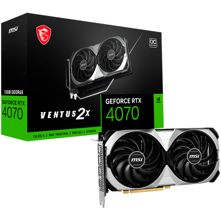 Video Card MSI GeForce RTX 4070 VENTUS 2X E 12G OC (12GB gddr6x, 192-bit, pci express gen 4, 3xdp, 1xhdmi, 1x 8-pin, recommended psu 650w)-1