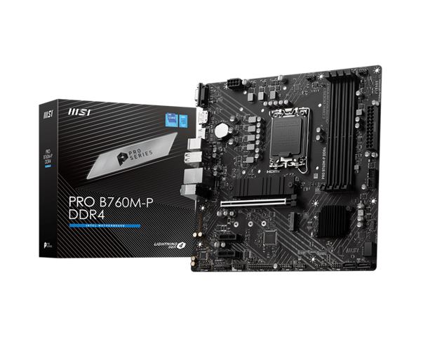 MBO 1700 MSI PRO B760M-P DDR4 (LGA1700, B760, DDR4, 4 utora, 2133 - 4800 MHz, PCIe 4.0 x16, SATA3 4, ATX)
