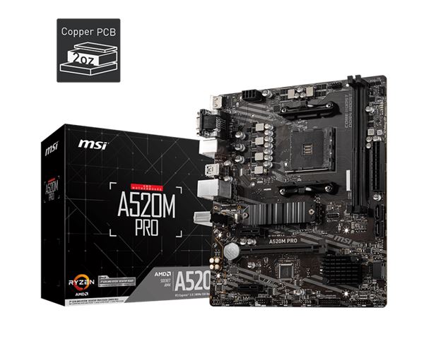 MBO AM4 MSI A520M PRO (AM4, AMD A520, DDR4, mATX)-0