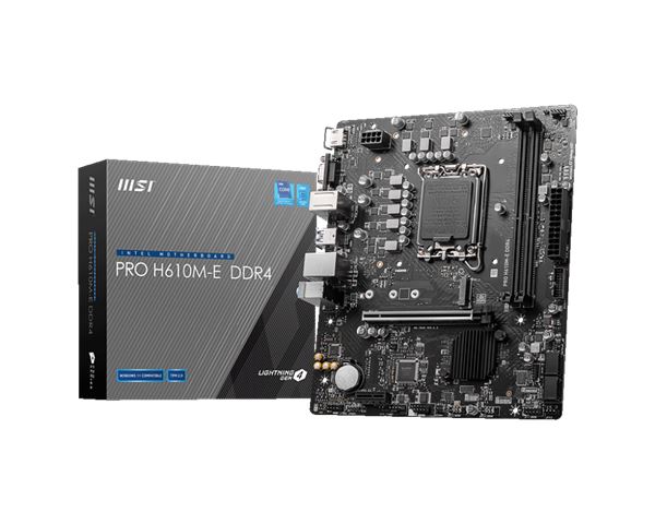 MSI PRO H610M-E DDR4, Micro-ATX, Socket 1700, Dual Channel DDR4 3200(OC)MHz, 1x PCIe x16 slots, 1x M.2 slots, 1x HDMI, 1 x VGA, 2x USB 3.2 Gen 1, 4x USB 2.0, 3Y