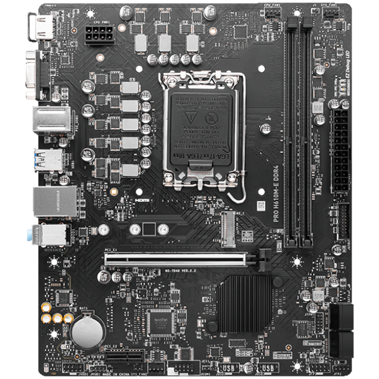 MSI PRO H610M-E DDR4, Micro-ATX, Socket 1700, Dual Channel DDR4 3200(OC)MHz, 1x PCIe x16 slots, 1x M.2 slots, 1x HDMI, 1 x VGA, 2x USB 3.2 Gen 1, 4x USB 2.0, 3Y-2