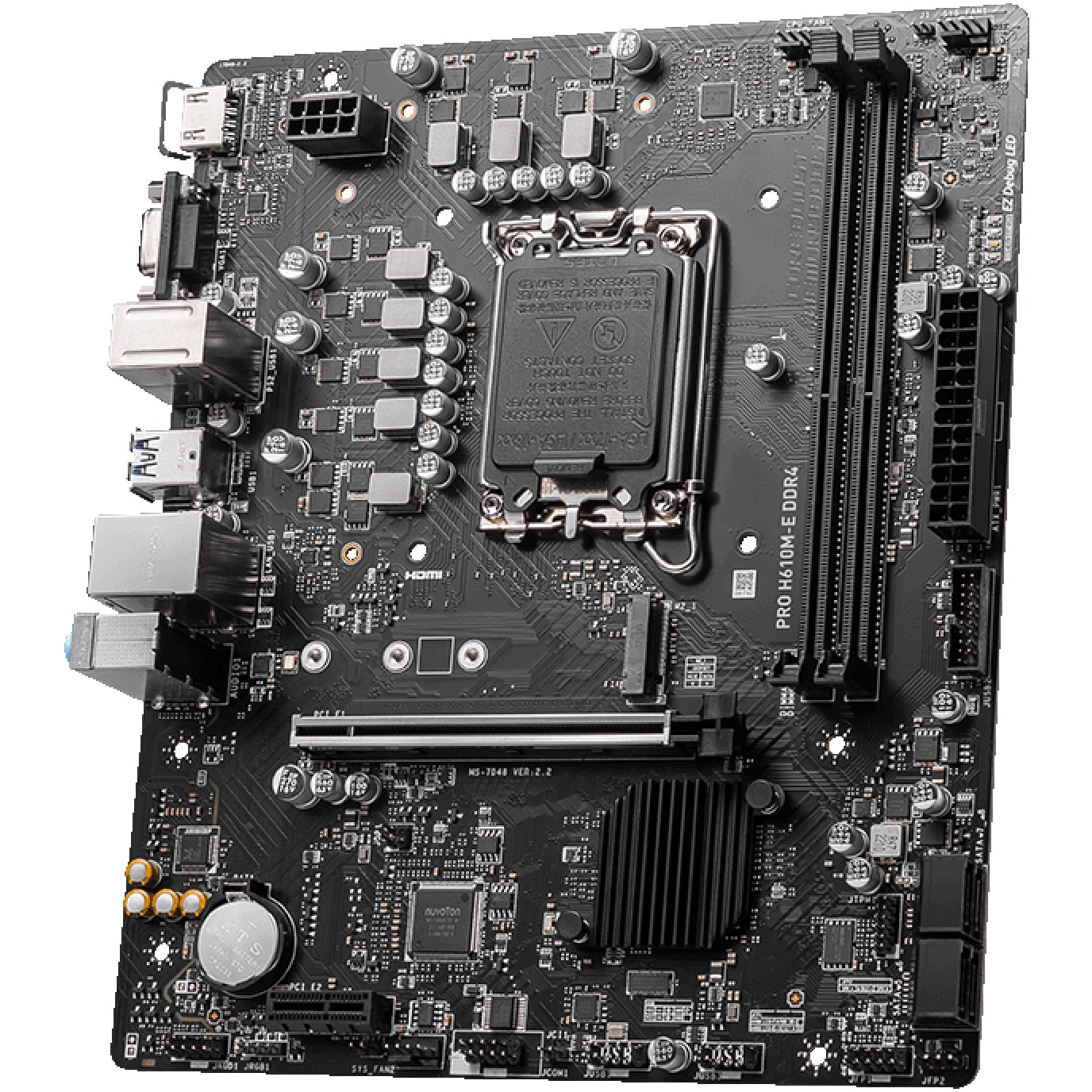 MSI PRO H610M-E DDR4, Micro-ATX, Socket 1700, Dual Channel DDR4 3200(OC)MHz, 1x PCIe x16 slots, 1x M.2 slots, 1x HDMI, 1 x VGA, 2x USB 3.2 Gen 1, 4x USB 2.0, 3Y-6