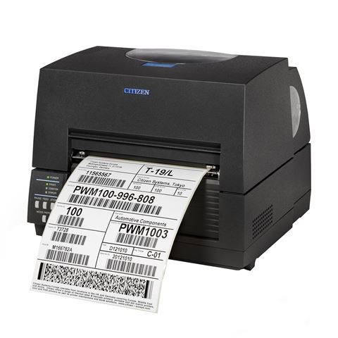Label printer CITIZEN CL-S6621XL (thermal transfer, 8 dots/mm (203 dpi), media width (max.) 178 mm, print width (max.) 168 mm, speed (max.) 150 mm/s, dual interface (RS232, USB), emulation ZPLII, Datamax)
