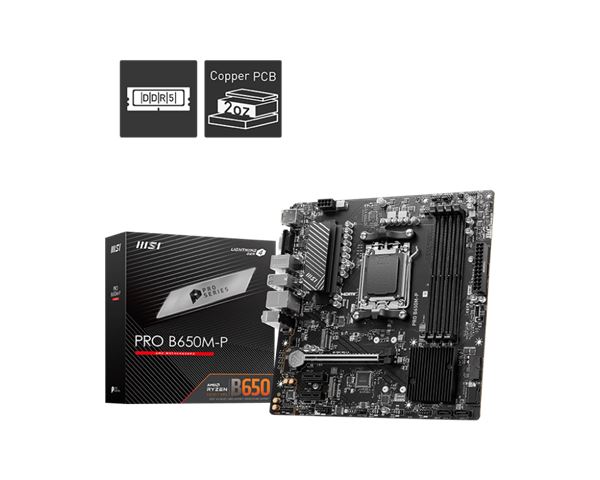 MBO AM5 MSI PRO B650M-P (am5, b650, ddr5, broj utora 4, 4800 - 7200 mhz, pcie 4.0 x16 1, sata3 4, raid 0, raid 1, 8-kanalni audio, 1x 2.5gb ethernet, display port 1, usb 3.2 4)-0