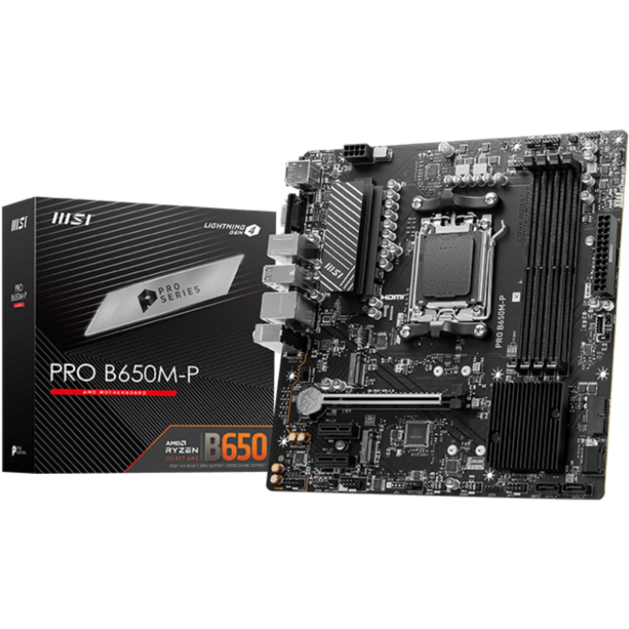 MBO AM5 MSI PRO B650M-P (am5, b650, ddr5, broj utora 4, 4800 - 7200 mhz, pcie 4.0 x16 1, sata3 4, raid 0, raid 1, 8-kanalni audio, 1x 2.5gb ethernet, display port 1, usb 3.2 4)-1