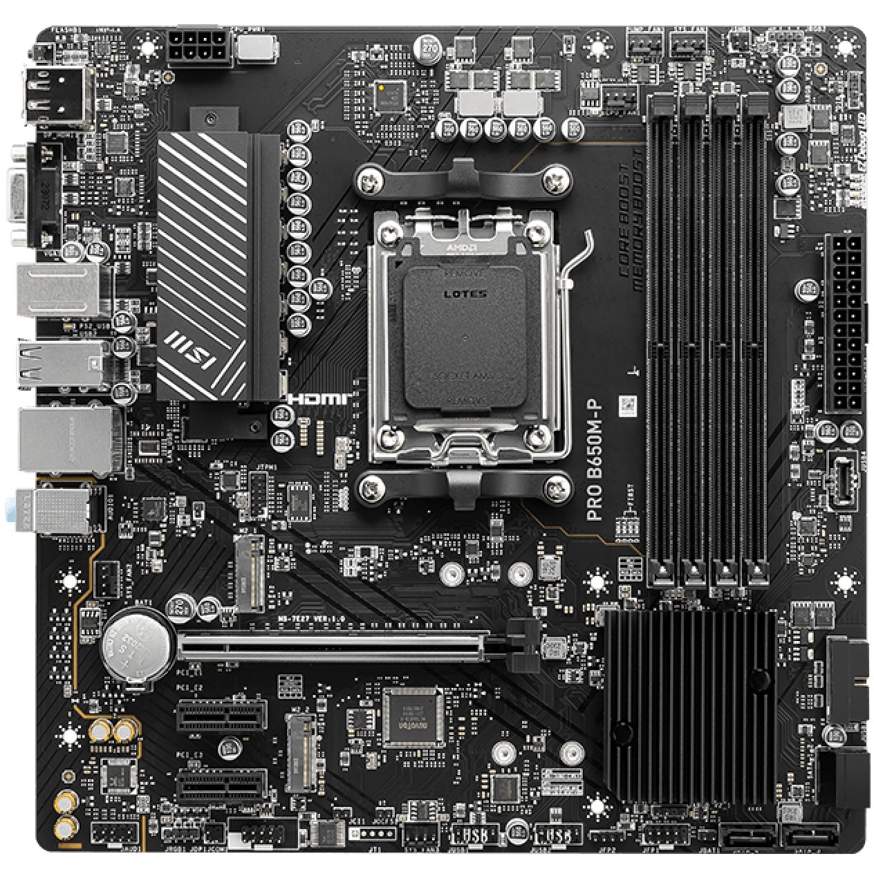 MBO AM5 MSI PRO B650M-P (am5, b650, ddr5, broj utora 4, 4800 - 7200 mhz, pcie 4.0 x16 1, sata3 4, raid 0, raid 1, 8-kanalni audio, 1x 2.5gb ethernet, display port 1, usb 3.2 4)-4