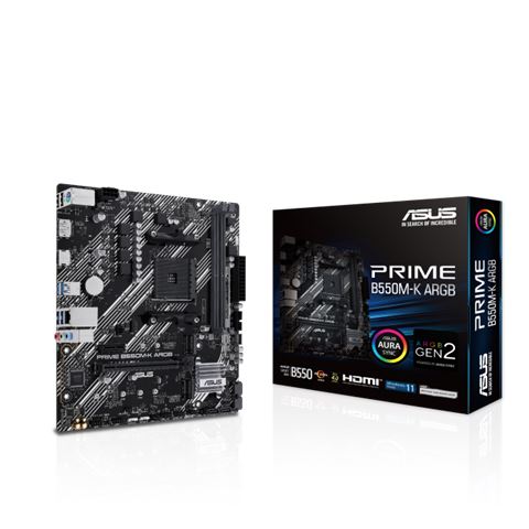 MBO AM4 ASUS PRIME B550M-K ARGB (mATX, AMD B550, DDR4, 2 utora, 2133 - 5100MHz, PCIe 4.0, SATA3, RAID)-0