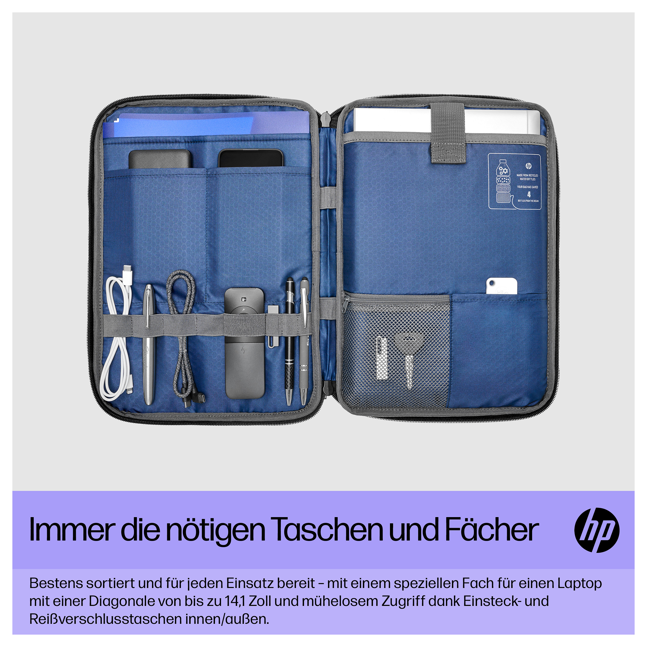 Torba za laptop HP 6B8Y3AA siva boja (14, 2 pretinca)-7