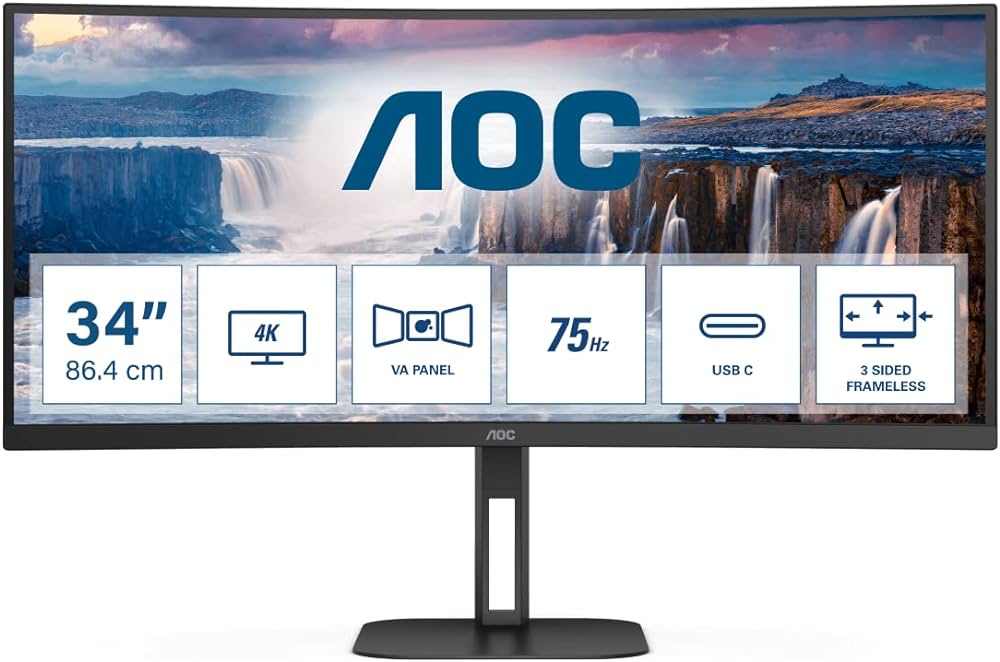 Monitor AOC CU34V5C (34" VA, 100Hz, 3440 x 1440 WQHD, zakrivljeni, crni)-0