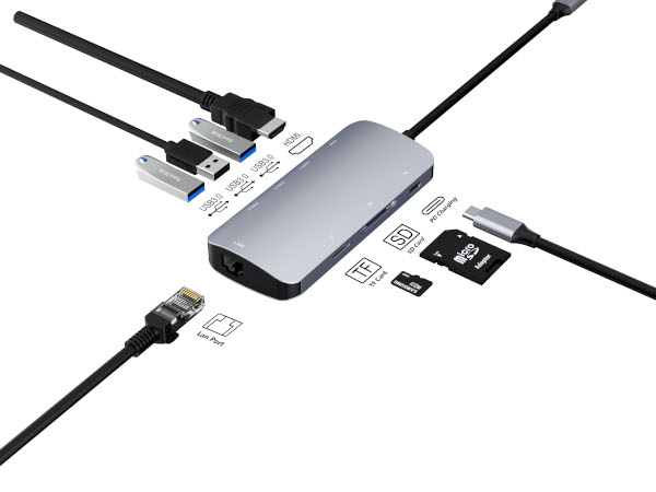 Asonic USB Tip C na HDMI,LAN, U3.0/Tip C, SD čitač (USB 3.2 Tip C Gen 2, 3 x USB 3.0 HUB, HDMI 2.0V 4K/30HZ, USB type C, Gigabit Ethernet)-0