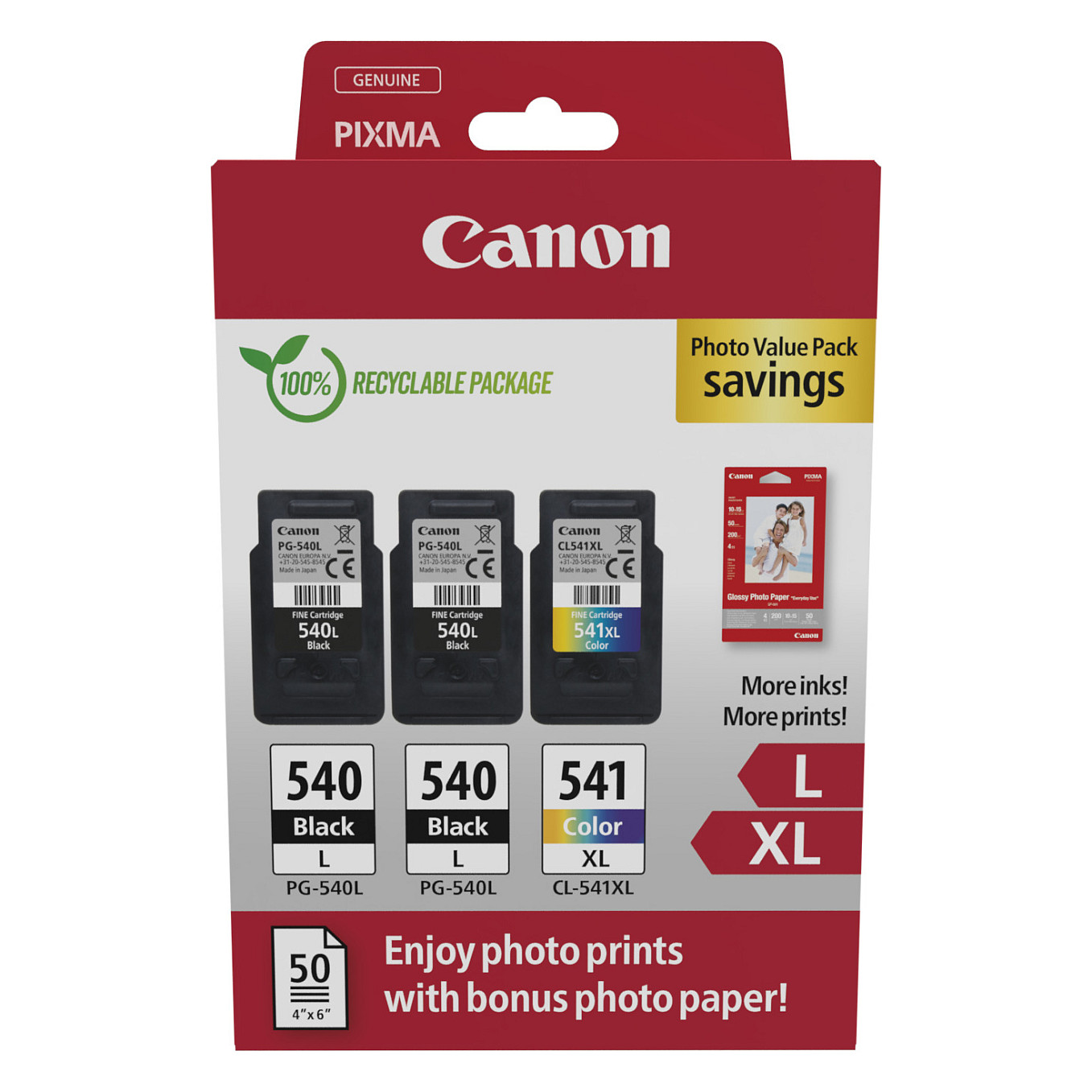 Canon multipack 2x PG-540L + CL-541XL - Photo Pack (2 x PG540L, 1 x CL541XL, 50 listova foto papira 10 x 15 cm)-1