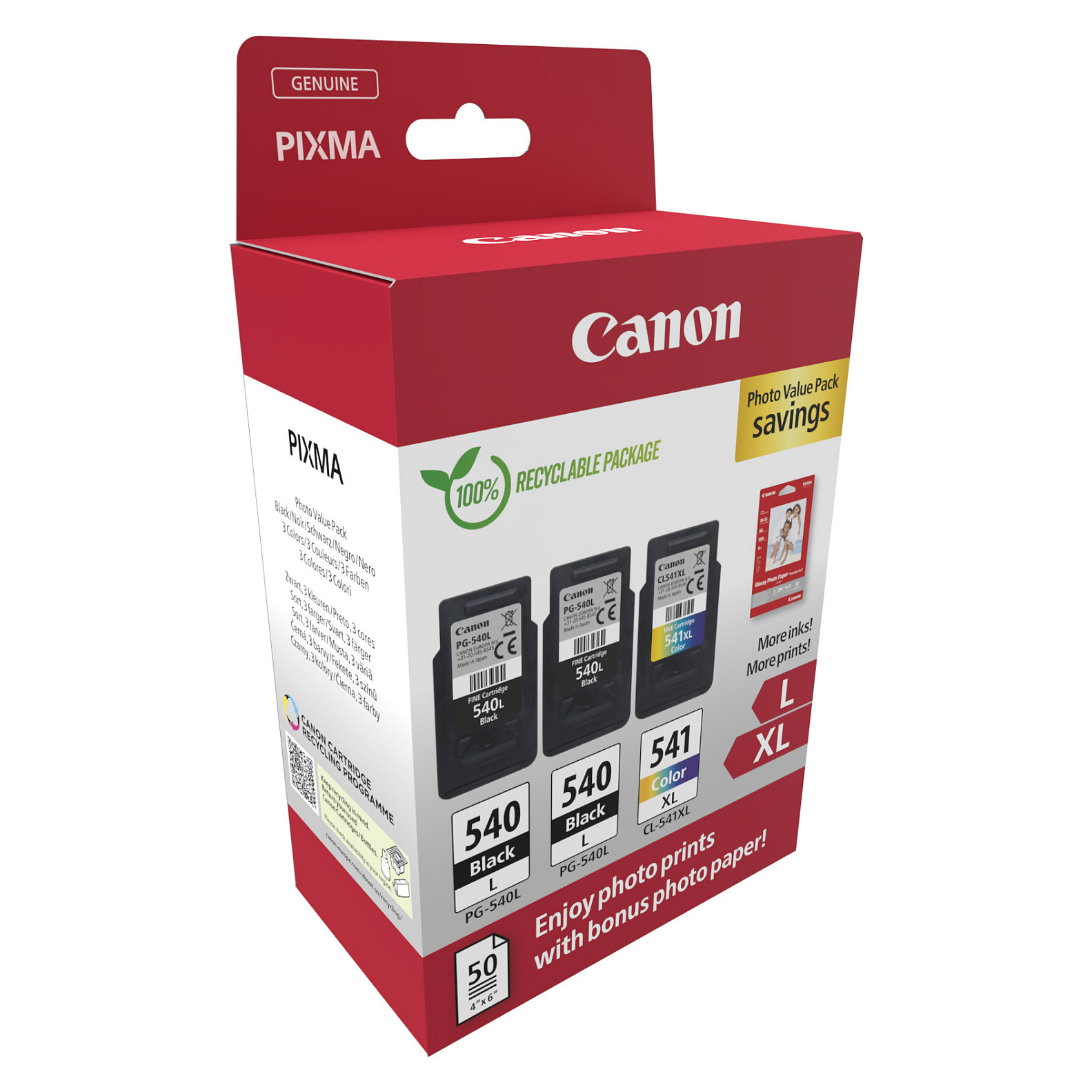 Canon multipack 2x PG-540L + CL-541XL - Photo Pack (2 x PG540L, 1 x CL541XL, 50 listova foto papira 10 x 15 cm)-2