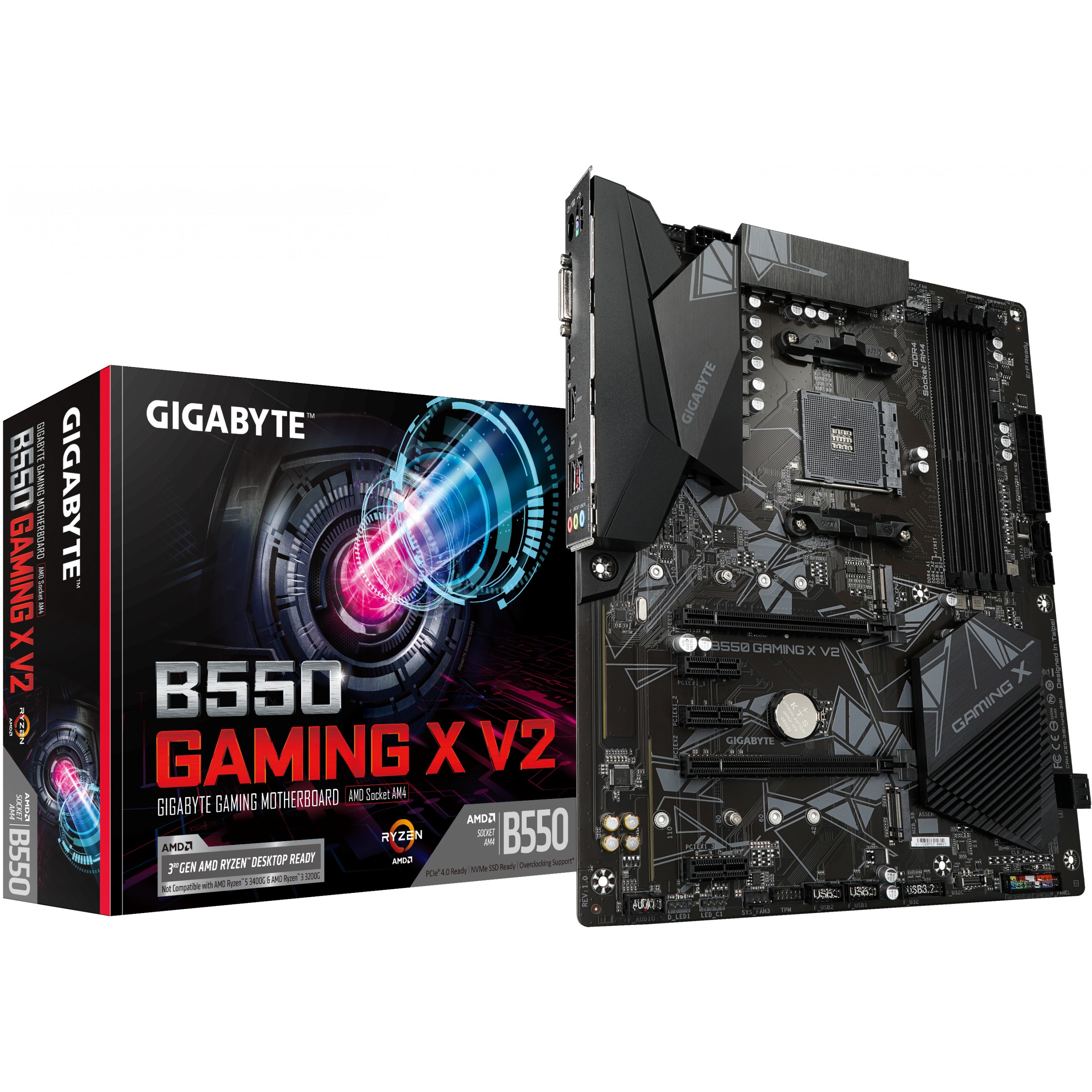 GIGABYTE Main Board Desktop AMD B550, AM4, 4 x DDR4, DVI-D/HDMI, 2xPCIE x16 , 3xPCIE x1, ALC887 , 2x M.2 , 4 x SATA, ATX-8