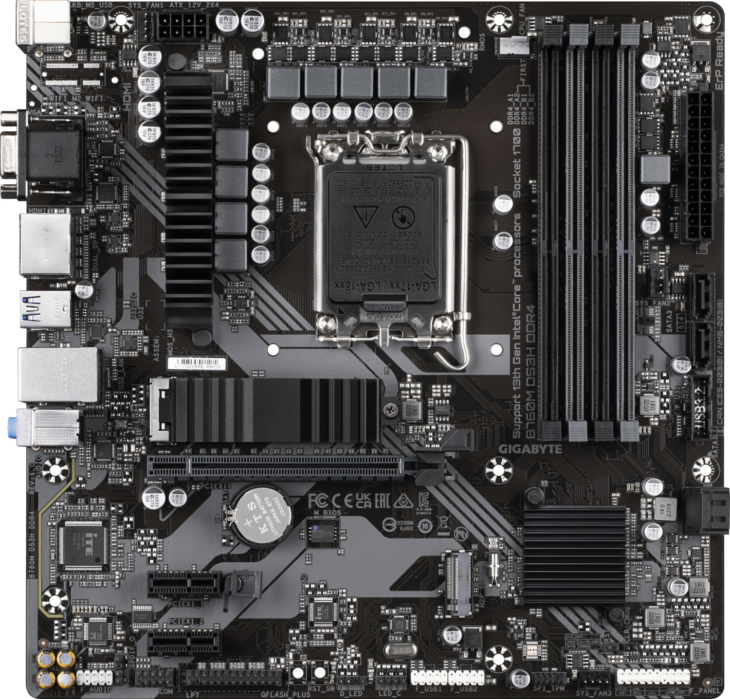 GigaByte MB B760M DS3H DDR4, S.1700, DDR4/5333(OC), PCIe 4.0, 2.5 G-LAN, VGA/HDMI/2×DP, USB-C, mATX-5