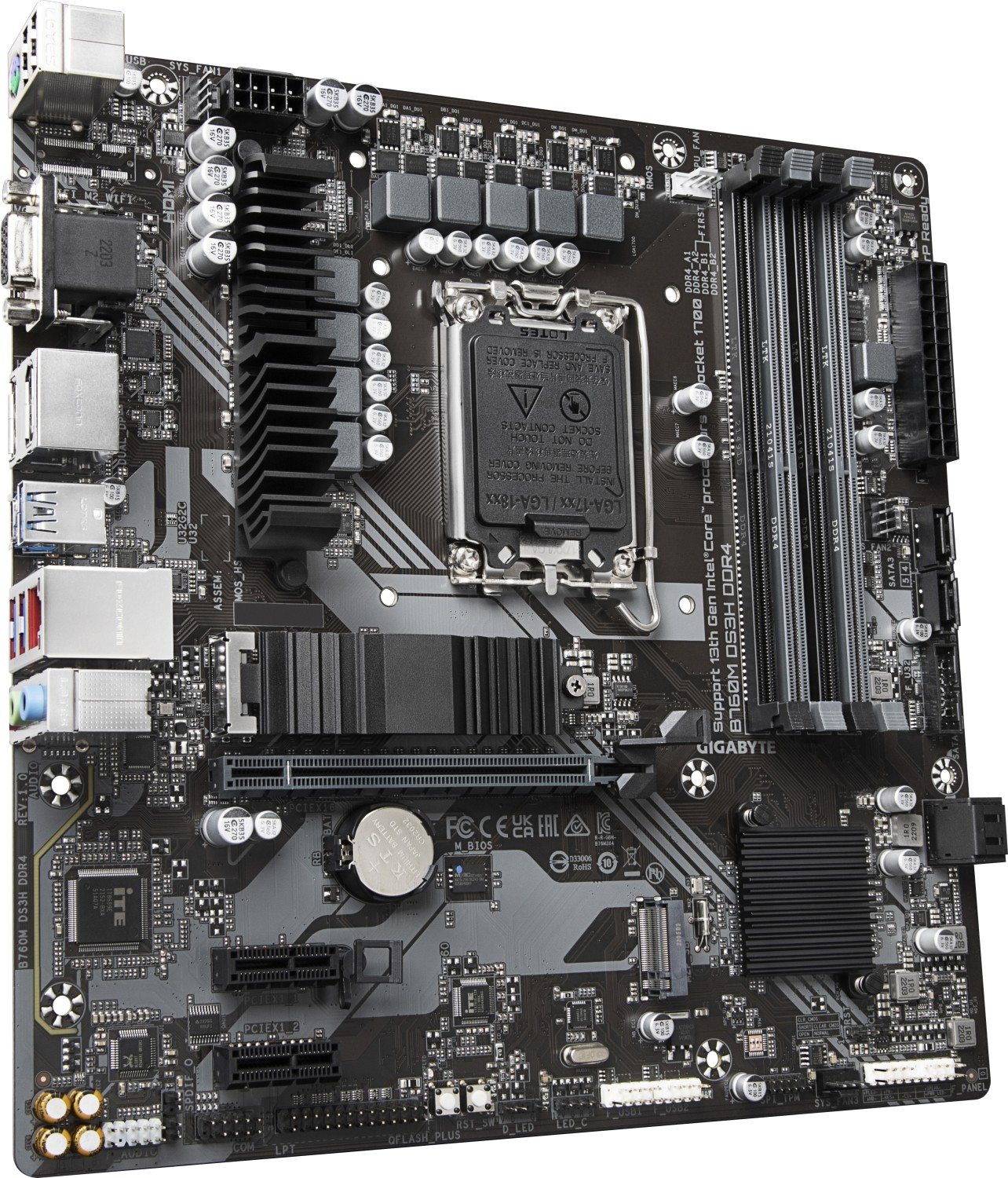 GigaByte MB B760M DS3H DDR4, S.1700, DDR4/5333(OC), PCIe 4.0, 2.5 G-LAN, VGA/HDMI/2×DP, USB-C, mATX-6