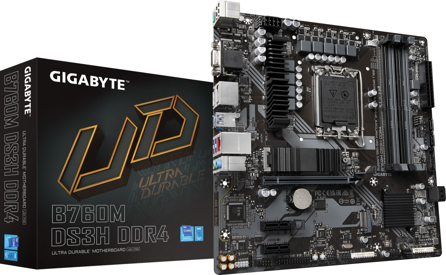 GigaByte MB B760M DS3H DDR4, S.1700, DDR4/5333(OC), PCIe 4.0, 2.5 G-LAN, VGA/HDMI/2×DP, USB-C, mATX-3