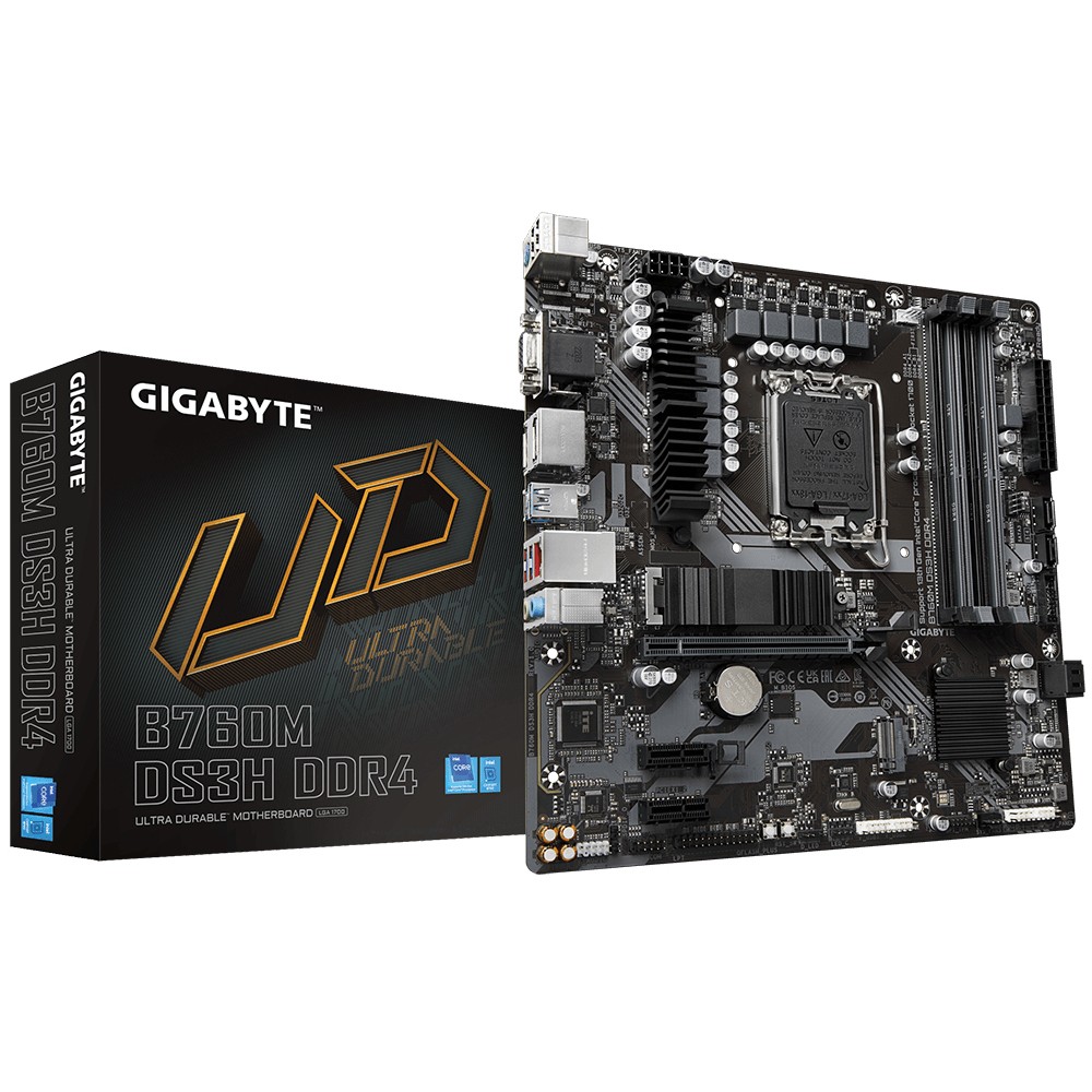 GigaByte MB B760M DS3H DDR4, S.1700, DDR4/5333(OC), PCIe 4.0, 2.5 G-LAN, VGA/HDMI/2×DP, USB-C, mATX-9