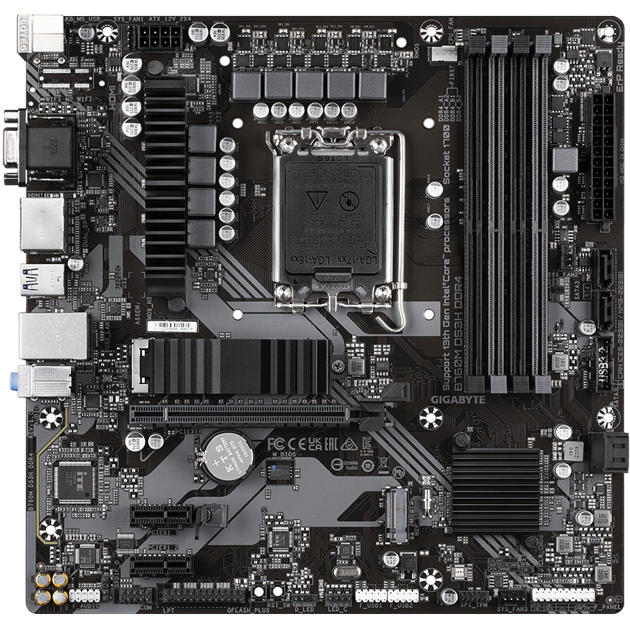 GigaByte MB B760M DS3H DDR4, S.1700, DDR4/5333(OC), PCIe 4.0, 2.5 G-LAN, VGA/HDMI/2×DP, USB-C, mATX-11