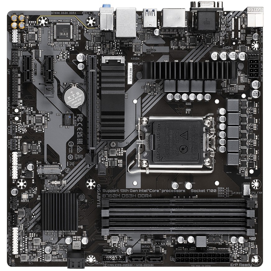 GigaByte MB B760M DS3H DDR4, S.1700, DDR4/5333(OC), PCIe 4.0, 2.5 G-LAN, VGA/HDMI/2×DP, USB-C, mATX-13