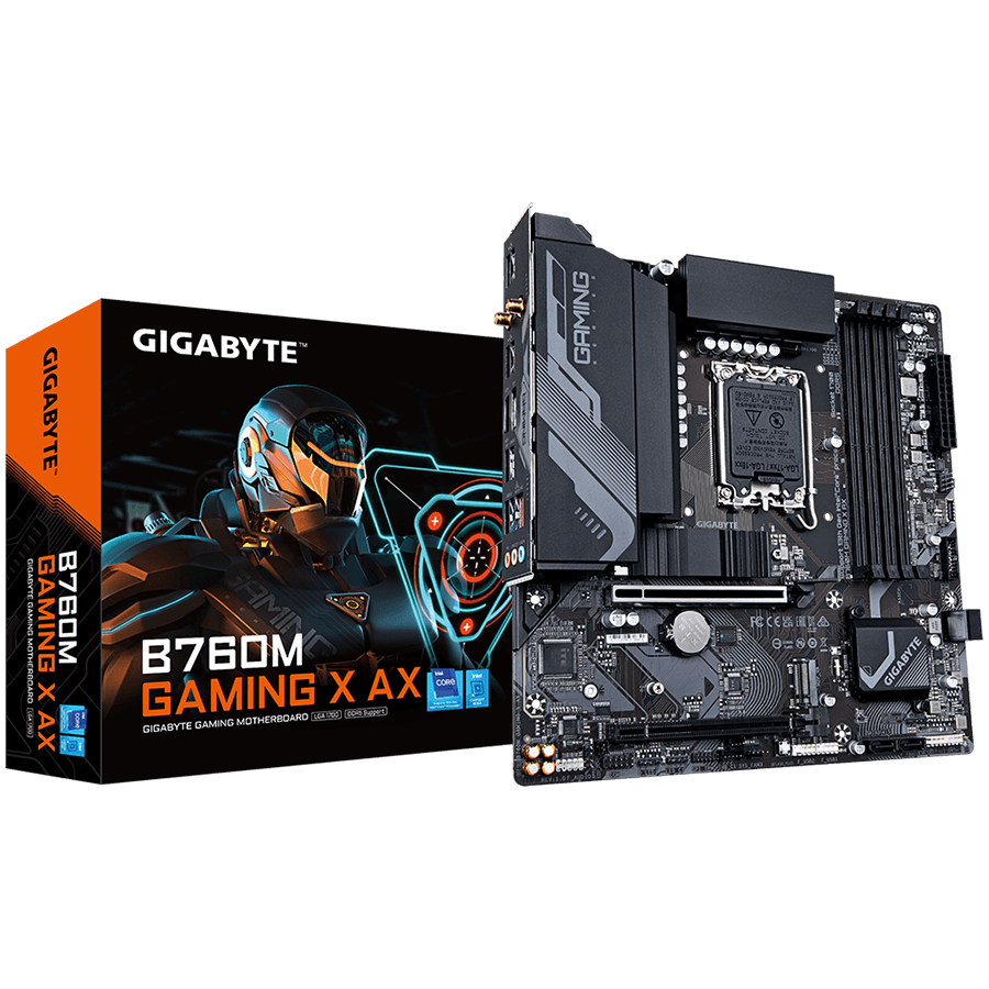 MBO GIGABYTE B760M GAMING X AX (intel lga 1700, mATX, 4 x ddr5, 192GB, intel b760, 2.5GbE, wi-fi 6E, bluetooth 5.3, hdmi 2.0, displayport)-0