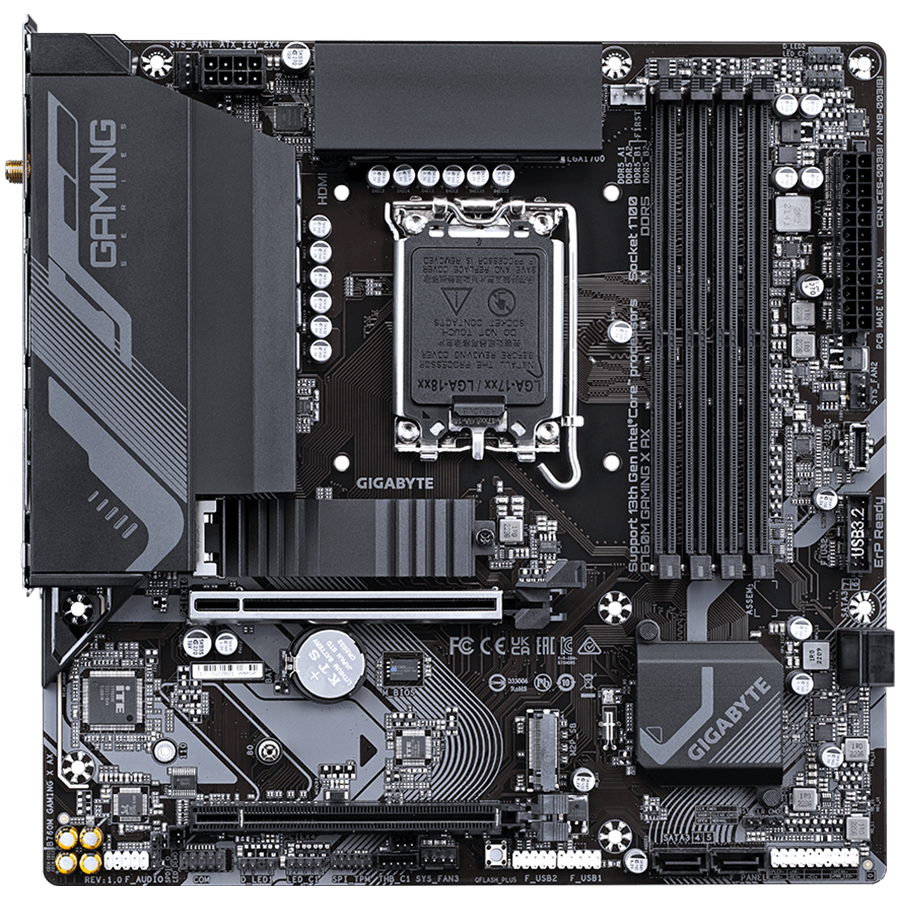 MBO GIGABYTE B760M GAMING X AX (intel lga 1700, mATX, 4 x ddr5, 192GB, intel b760, 2.5GbE, wi-fi 6E, bluetooth 5.3, hdmi 2.0, displayport)-1