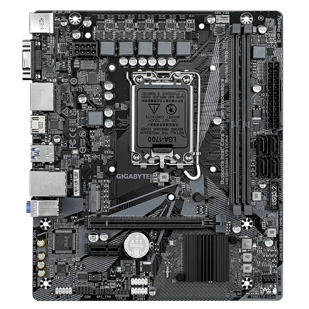 Matična ploča GIGABYTE LGA1700 (2 x DDR4, 1 x M.2, 4 x SATA, 1 x D-Sub, 2 x DisplayPorts, 1 x HDMI port, Micro ATX)-9