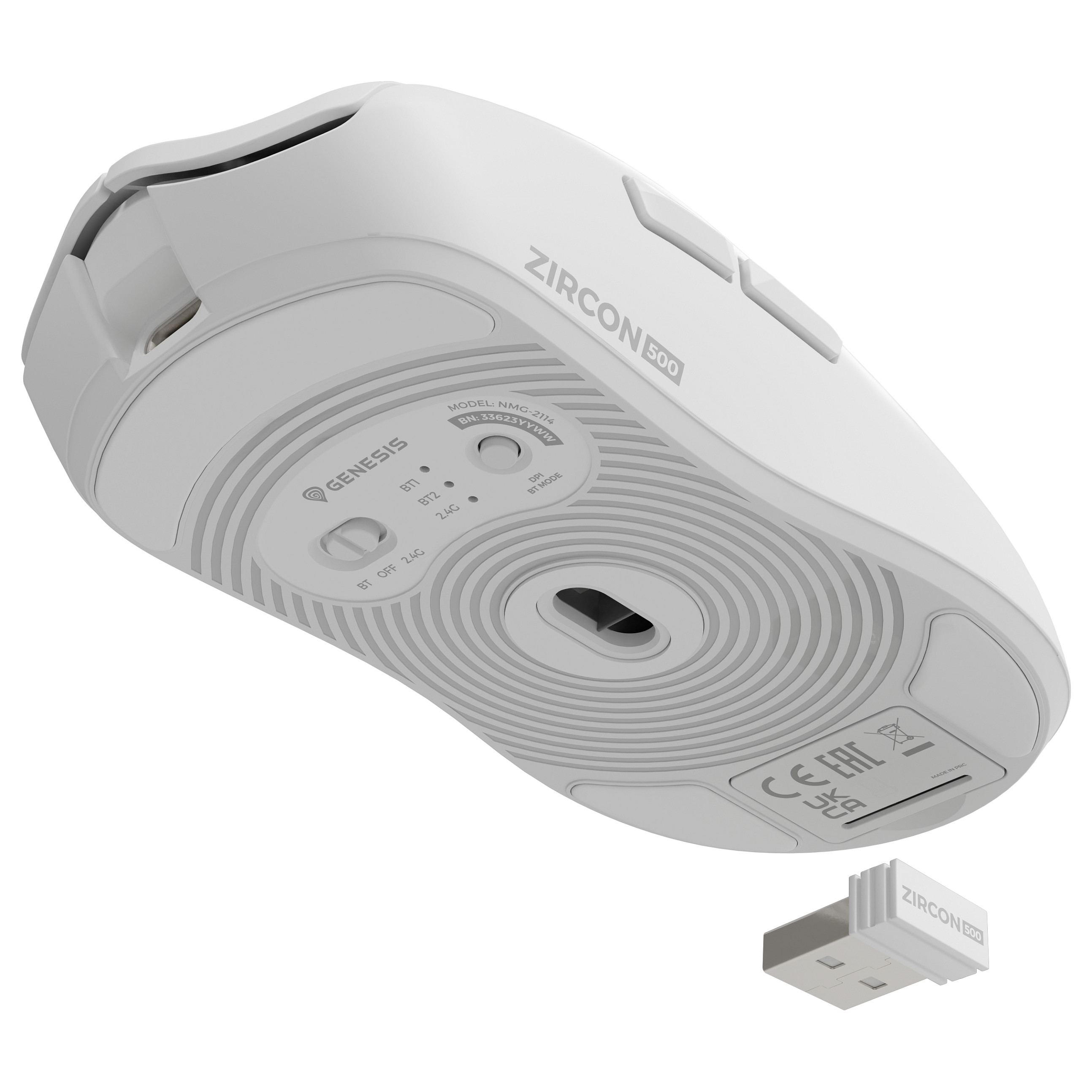 Gaming miš GENESIS Zircon 500 (bežični, 10000 DPI, 6 tipki, Bluetooth, bijeli)-2