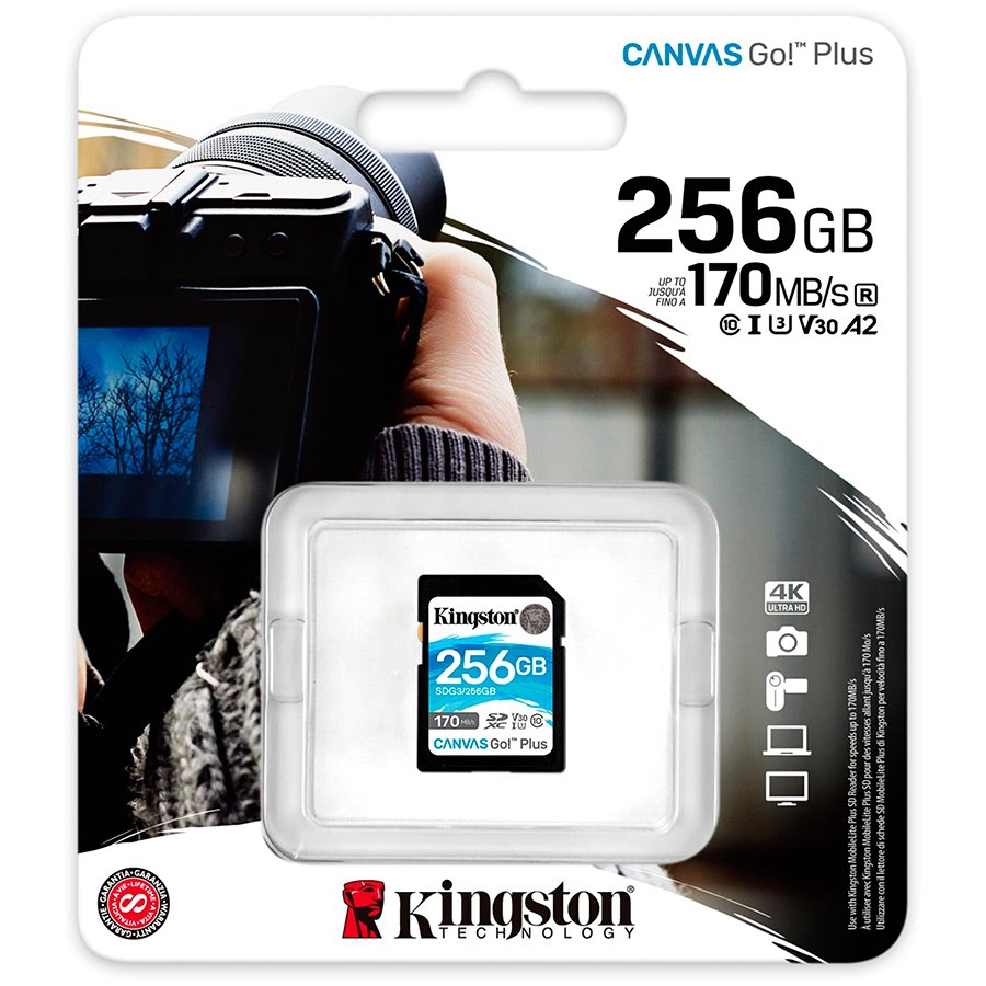 Kingston 256GB SDXC Canvas Go Plus 170R C10 UHS-I U3 V30 EAN: 740617301519-3