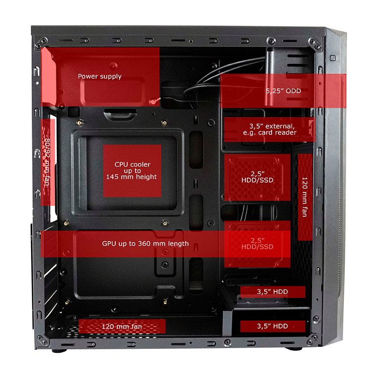 Kućište LC-POWER LC-7040B-ON (metal, plastika, 1x 5.25", 2x 3.5", 2x 2.5", 7 pci utora, 2x usb 3.0, 2x usb 2.0, hd audio, 4 ventilatora, atx, micro-atx, mini-itx)-14