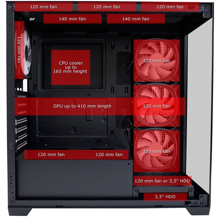 Gaming kućište LC-POWER Gaming 715B - Seamless_X, crno (ATX, 4x ARGB ventilatora, USB C 3.2 Gen 1, 2x USB 3.2 Gen 1, 7x PCI slots)-4