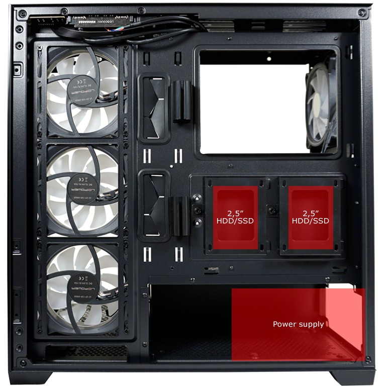 Gaming kućište LC-POWER Gaming 715B - Seamless_X, crno (ATX, 4x ARGB ventilatora, USB C 3.2 Gen 1, 2x USB 3.2 Gen 1, 7x PCI slots)-6