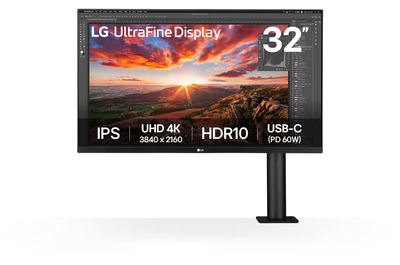 Monitor LG 31,5" 32UN880, UHD, HDMI, DP, USB-C, ergo-0