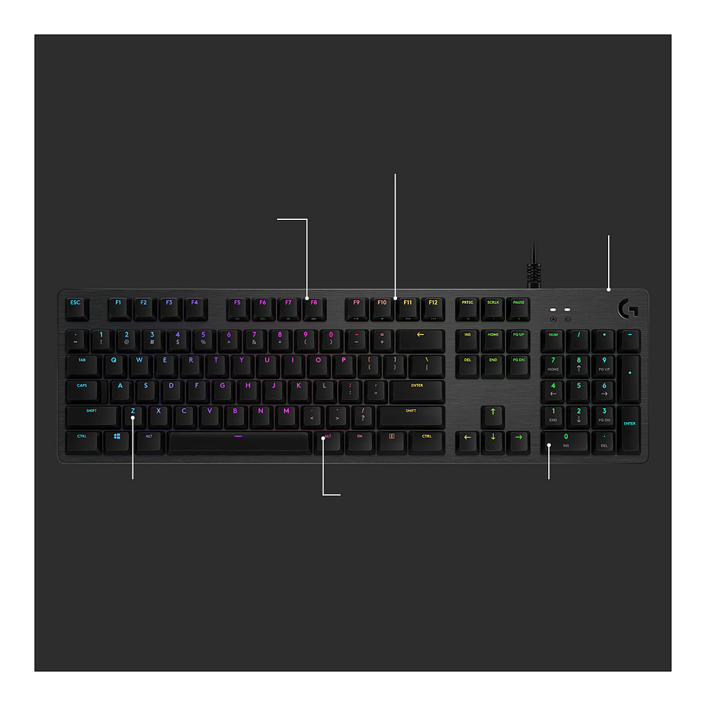 LOGITECH G512 CARBON LIGHTSYNC RGB Mechanical Gaming Keyboard with GX Red switches-CARBON-US INTL-USB-IN-13