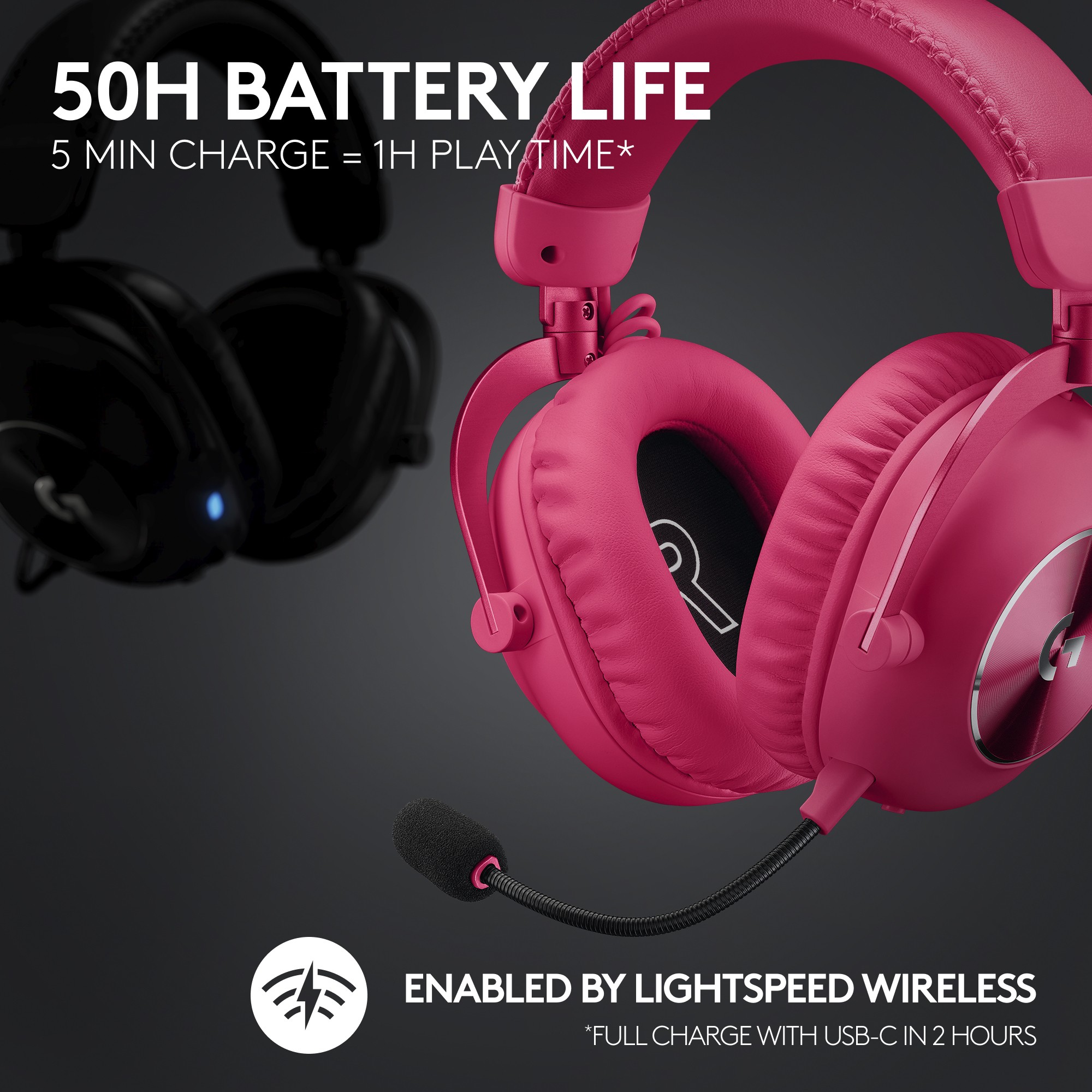 Slušalice LOGITECH G PRO X2 LIGHTSPEED Gaming Headset Over-Ear Magenta (bežične i žične)-18