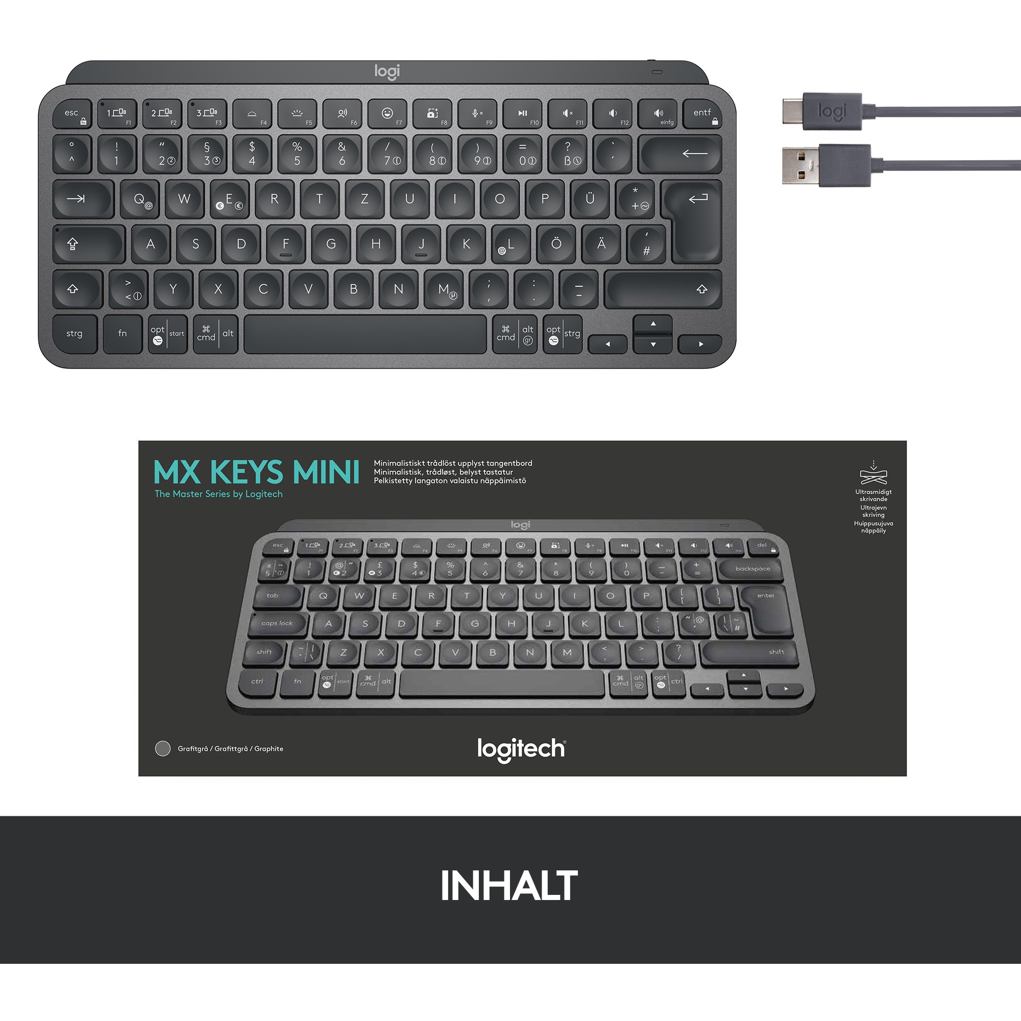 Tipkovnica LOGITECH MX Keys Mini (bežična, Bluetooth, pozadinsko osvjetljenje, non-HR tipkovnica, grafitno siva boja)-15