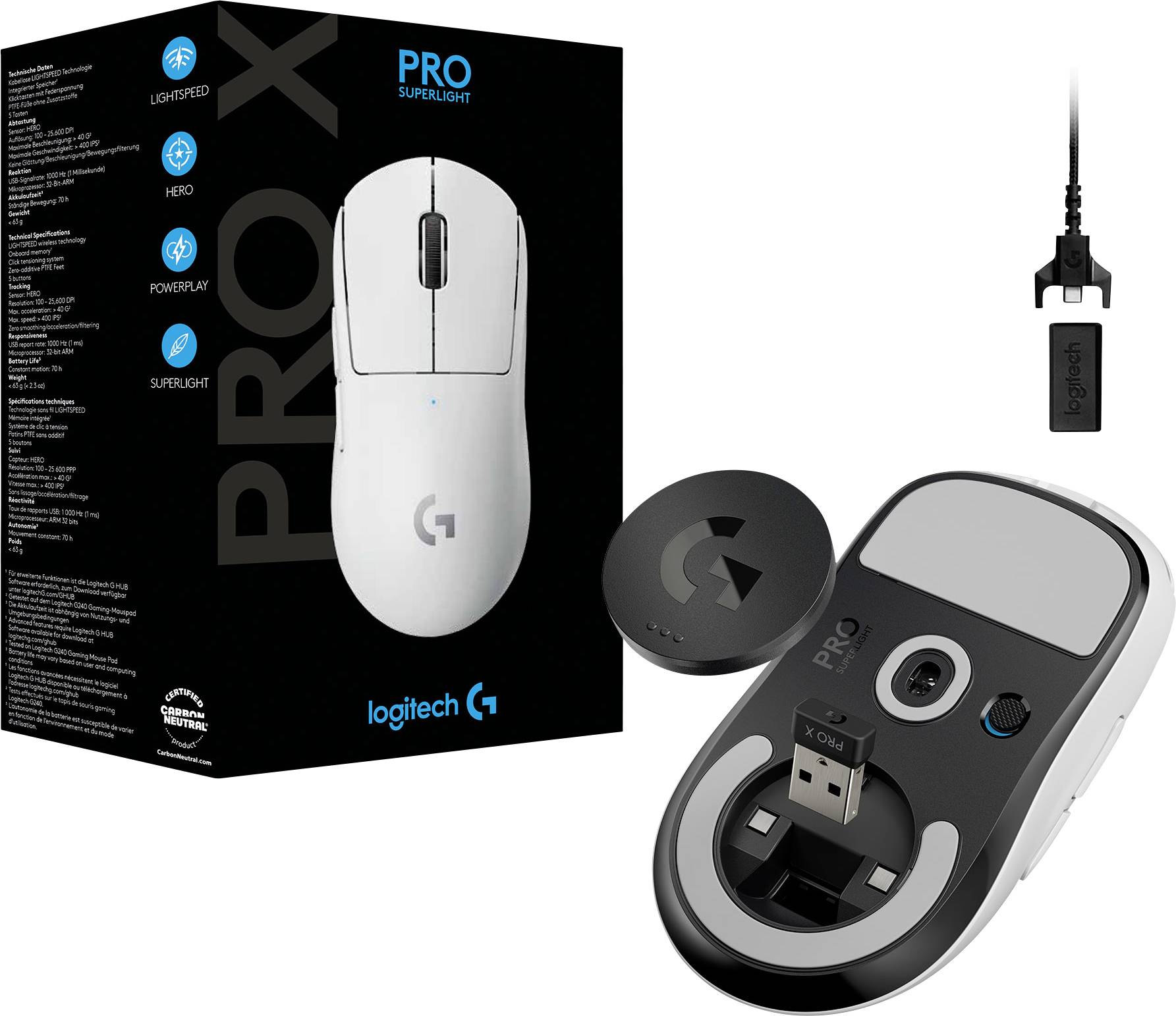 LOGITECH PRO X SUPERLIGHT Wireless Gaming Mouse - WHITE - 2.4GHZ - EER2 - #933-9