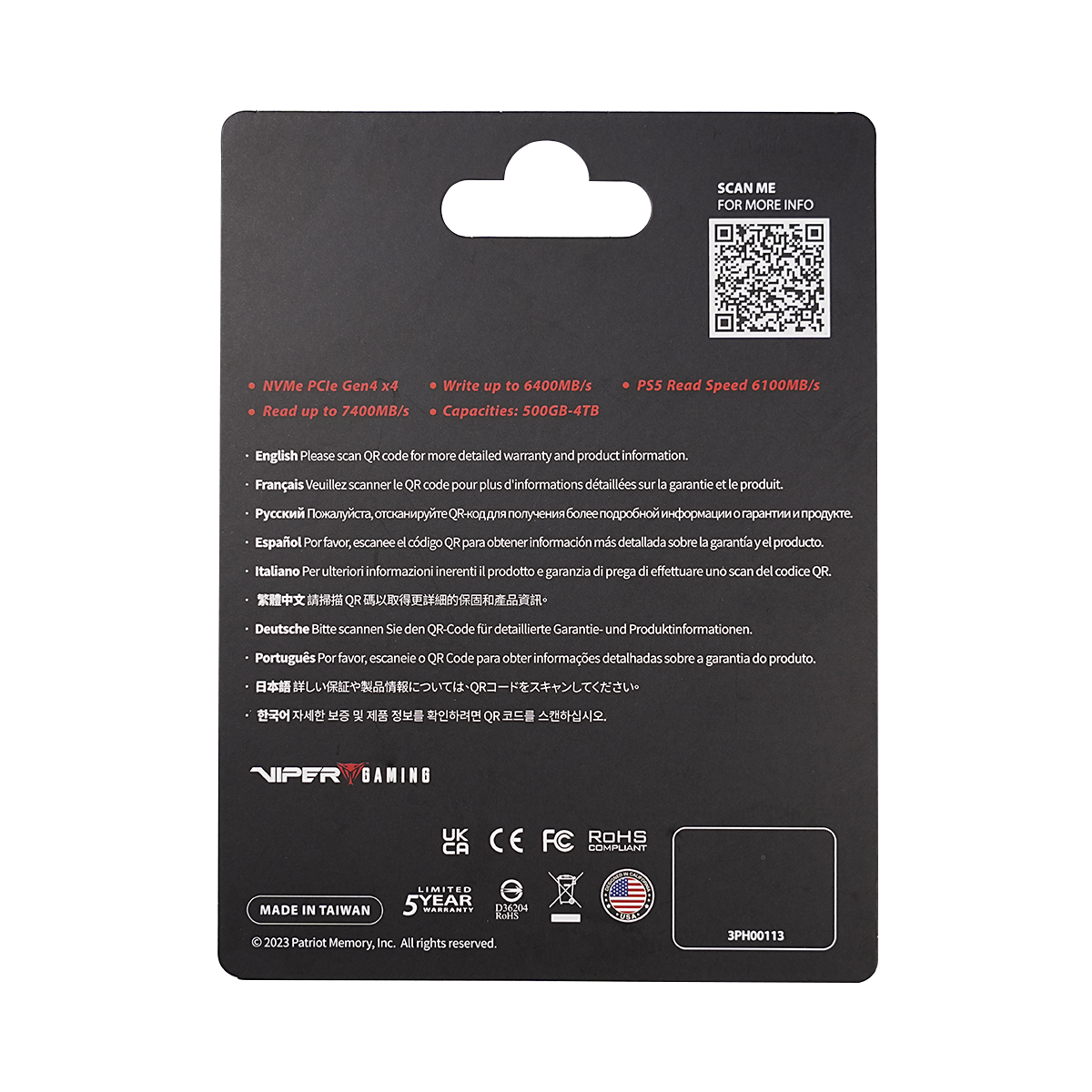 Patriot VP4300 LITE, R7400/W6400, 1TB, M.2 NVMe-7