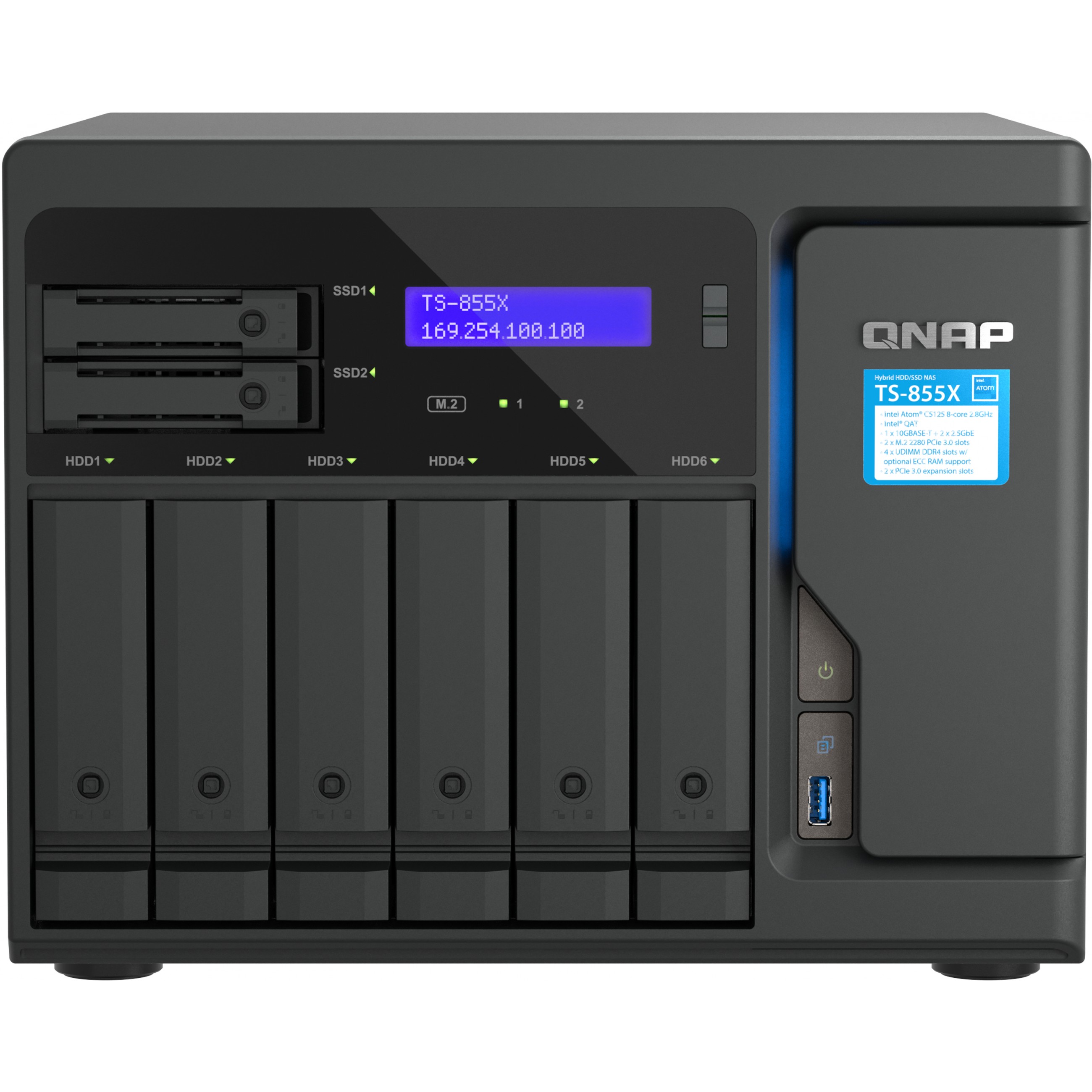 NAS QNAP TS-855X-8G-EU (6 x 3.5-inch + 2 x 2.5-inch SATA, 308 TB, Intel Atom C5125, 8 GB RAM, QTS 5.1.0)-1