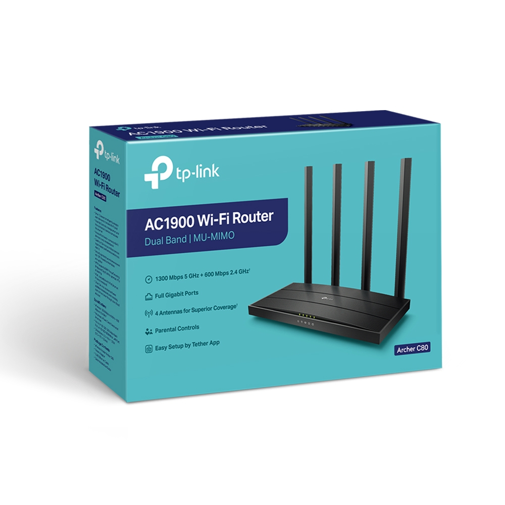 Bežični usmjerivač TP-LINK AC1900 Archer C80 (Dual-Band Router) 600Mbps/1300Mbps (2.4GHz/5GHz), 802.11a/b/g/n/ac, 1×G-WAN, 4×G-LAN, MU-MIMO, 4xfiksne antene-6