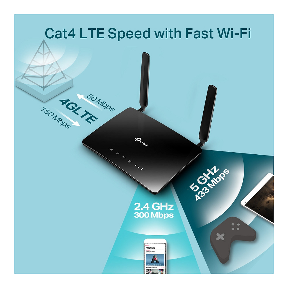 TP-Link AC750 Archer MR200 bežični usmjerivač, Dual-Band 4G LTE, 300Mbps/433Mbps (2.4GHz/5GHz), 802.11a/b/g/n/ac, 1×WAN, 3×LAN, utor za SIM karticu, 2×odvojive antene-11