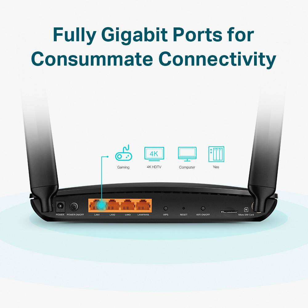 TP-Link AC1200 Archer MR600 bežični usmjerivač, Dual-Band 4G+Cat6, 300Mbps/867Mbps (2.4GHz/5GHz), 802.11a/b/g/n/ac, 1×GWAN, 3×GLAN, microSIM, 2×odvojive antene-16