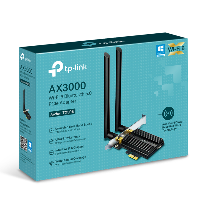 TP-Link AX3000 Archer TX50E bežični Dual-Band Wi-Fi 6 BT5.0 PCI-E adapter 574Mbps/2402Mbps (2.4GHz/5GHz), 802.11ax/ac/n/a/g/b, 2× 5dBi antene-5