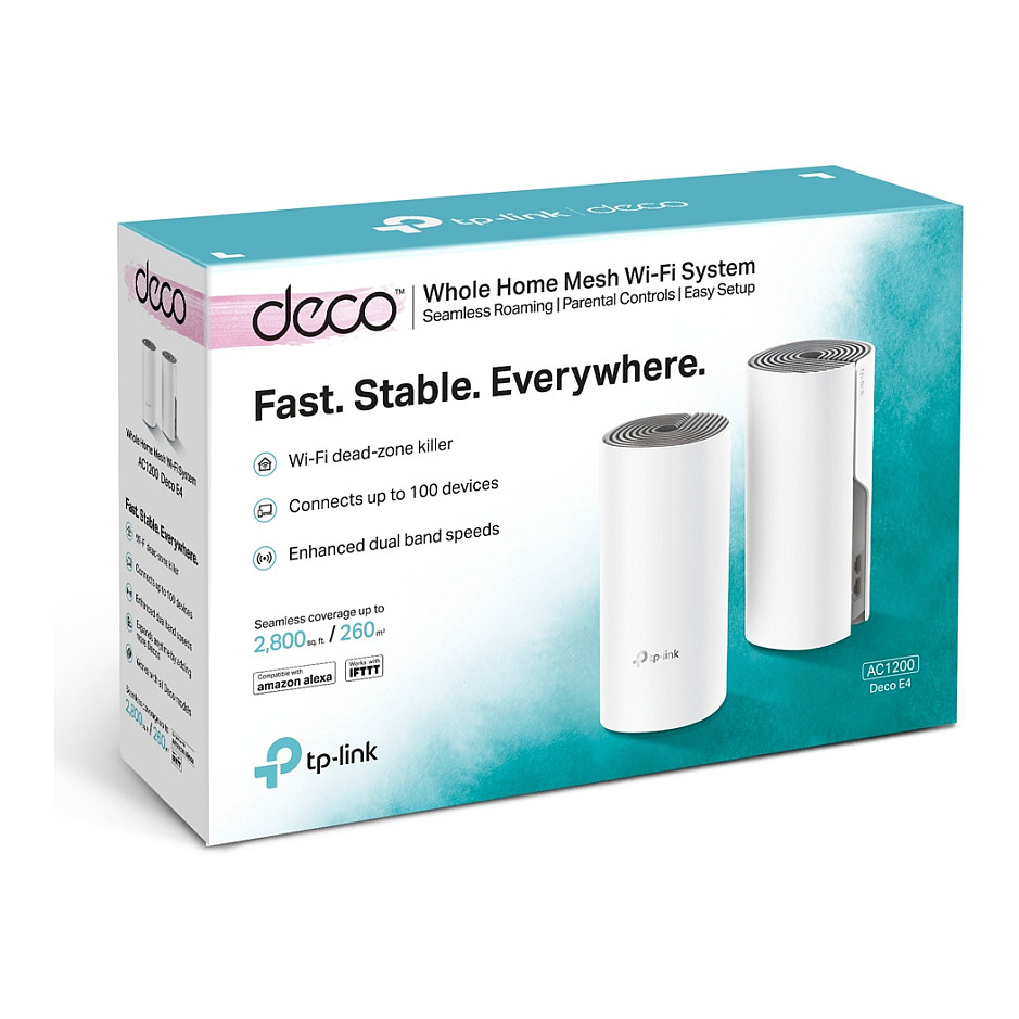 Bežična pristupna točka TP-Link AC1200 Deco E4 (2 pack) Mesh Wi-Fi, Dual-Band 300Mbps/867Mbps (2.4GHz/5GHz), 2×LAN, 2×interna antena, Deco App-13