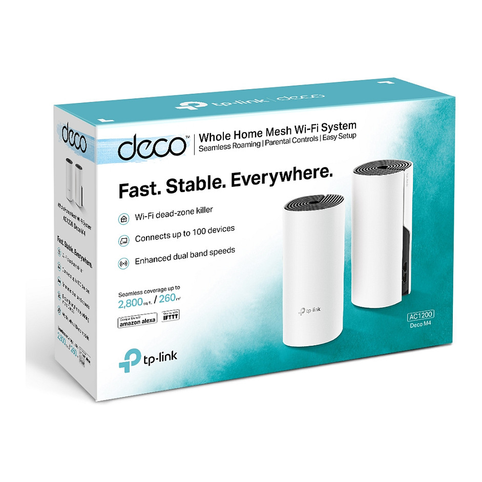TP-Link AC1200 Deco M4 (2 pack) Mesh Wi-Fi, Dual-Band 300Mbps/867Mbps (2.4GHz/5GHz), 2×GLAN, 2×interna antena, Deco App-19