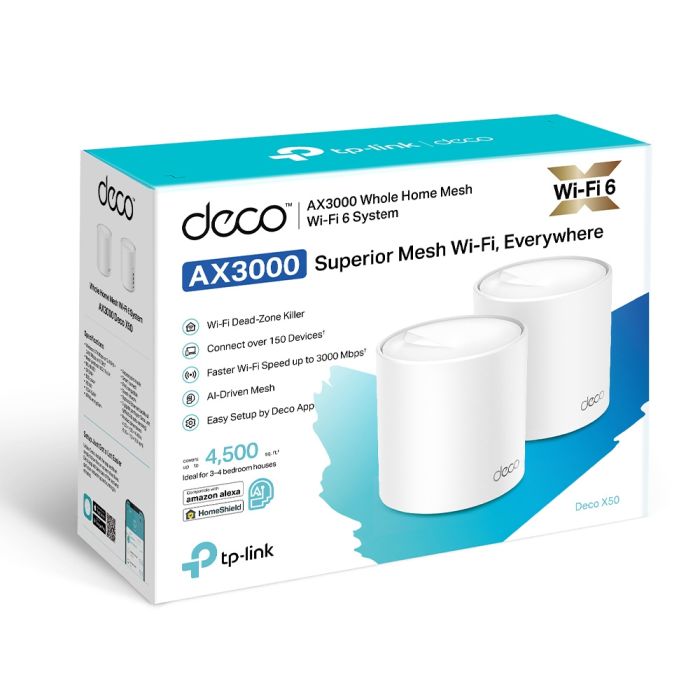 TP-Link AX3000 Deco X50 (2-pack), Dual-Band Mesh Wi-Fi 6, 574Mbps/2402Mbps (2.4GHz/5GHz), 802.11ax/ac/n/a/b/g, 3×G-LAN, Deco App-4