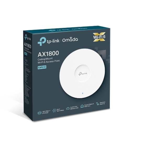 TP-Link AX1800 bežična pristupna točka stropna Dual-Band Wi-Fi 6 (AP), 574Mbps/1201Mbps (2.4GHz/5GHz), 802.11ax/ac/n/g/b/a, 1×G-LAN, podrška za PoE, 4×interna antena-0