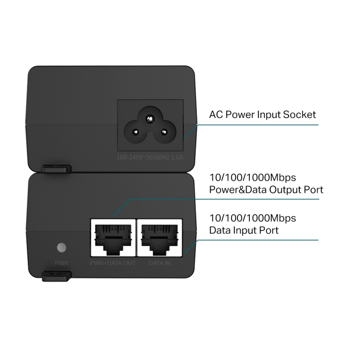 TP-Link PoE+ Injector Adapter, 1×Gbit PoE Port, 1×Gbit Non-PoE Port, 802.3at/af, Data+Power po istom kablu, do 100m, plastično kućište-14