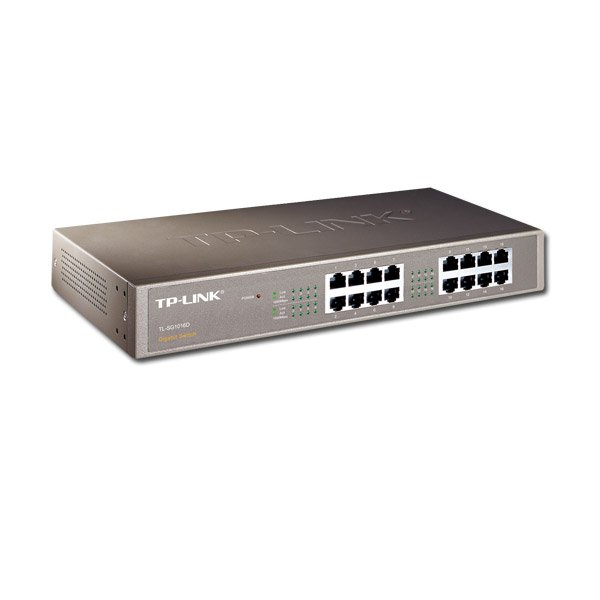 TP-Link 16-Port Gigabit Desktop/Rackmount Switch, 16 10/100/1000M RJ45 ports, 1U 13-inch rack-mountable steel case, energy-efficient technology, supports MAC address self-learning, Auto MDI/MDIX and A-2