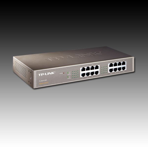 TP-Link 16-Port Gigabit Desktop/Rackmount Switch, 16 10/100/1000M RJ45 ports, 1U 13-inch rack-mountable steel case, energy-efficient technology, supports MAC address self-learning, Auto MDI/MDIX and A-4